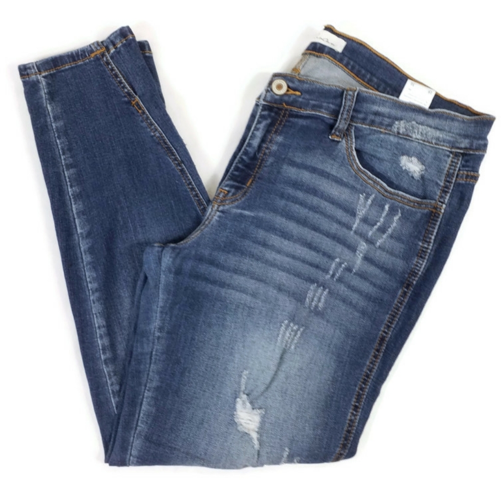 KanCan Medium Wash Mid Rise Distressed Split Hem Ankle Skinny Jeans Womens 15/31 - Picture 8 of 15